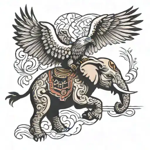Elephant And Eagle Soaring