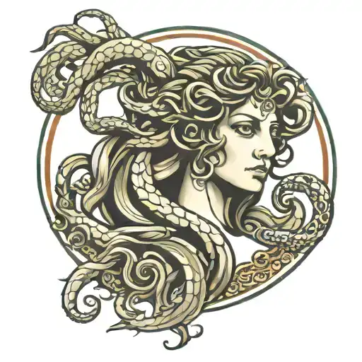 Medusa Head Emerging From Classy Greek Circle
