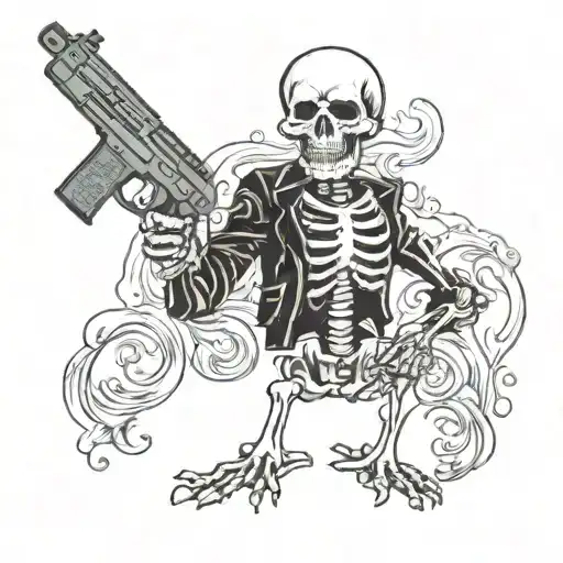 Skeleton Holding Gun Surrounded