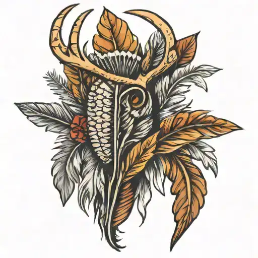 Wild Turkey Feather And Deer Antlers