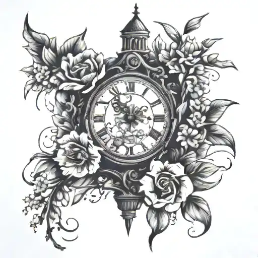 Clock Tower Surrounded By Flowers