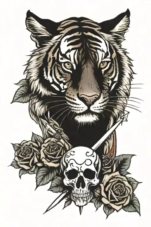 Tiger And Skull And Roses And Dagger