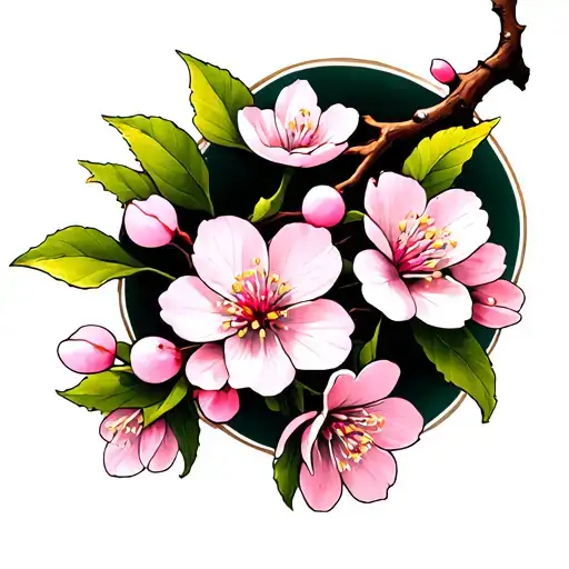 A Few Small Cherry Blossoms Connected On A Branch On Ring Finger Only Use The Whole Ring Finger