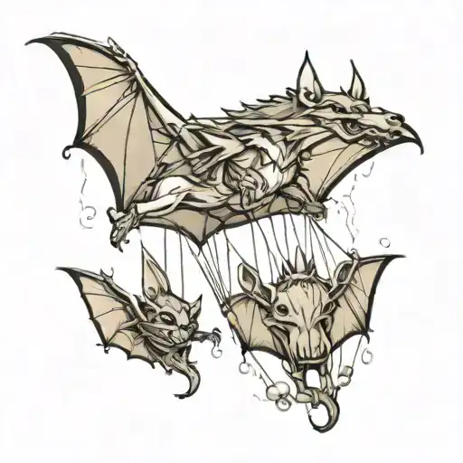 Bat And Wolf Under Trupe Parachute Falling
