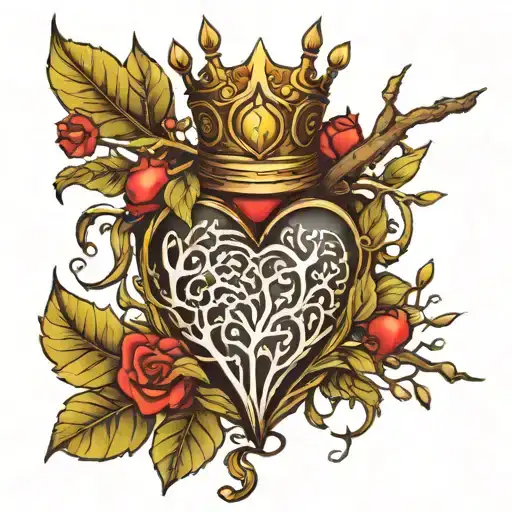 Heart With Thorn Crown Around It With Tree Branch Surrounded