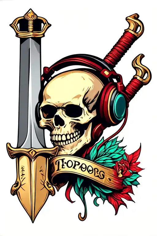 Oldschool Dagger With A Skull Wearing Headphones