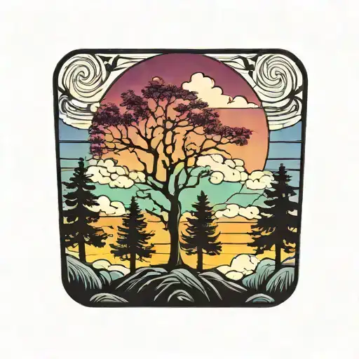 Tree Line Colorful Sky