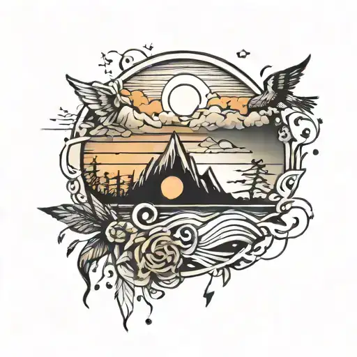 Beach Sunset Mountains And Music Symbols Incorporated