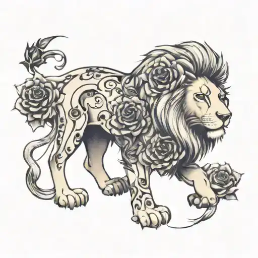 Lion & Black Roses Wrapped