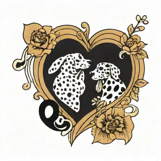 Two Hearts With Dalmatian Spots One With Black And White And One With Tan And White