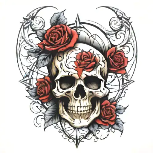 Skull Roses Clock Inside