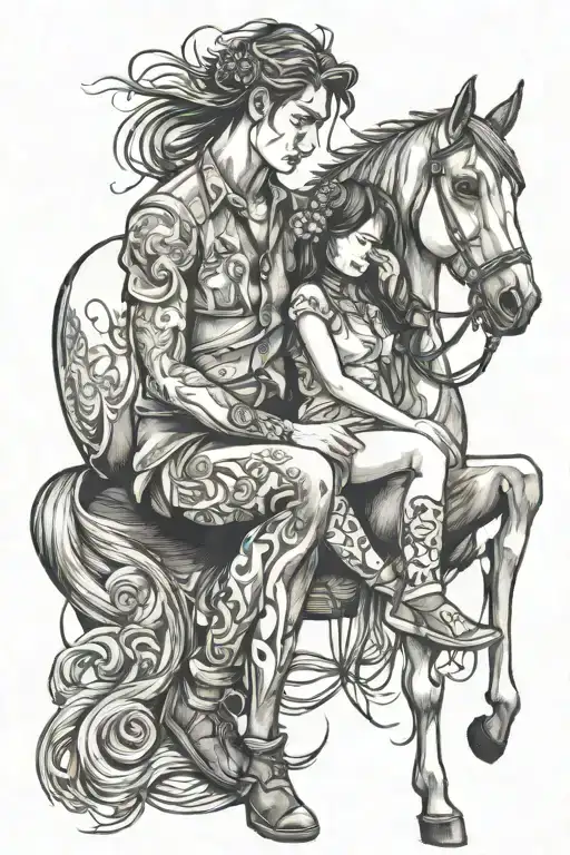 Horse And Girl Sitting With Him