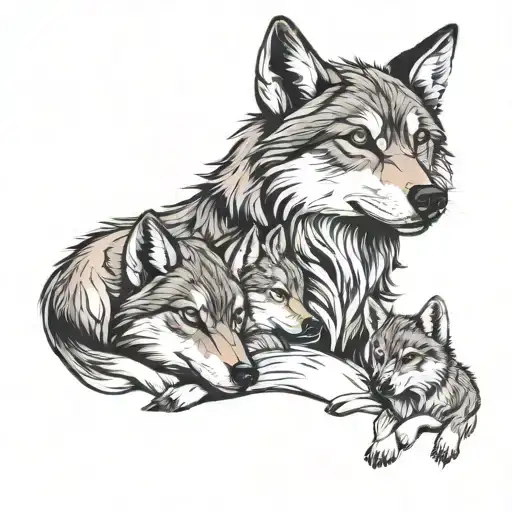 Momma Wolf With 2 Babies