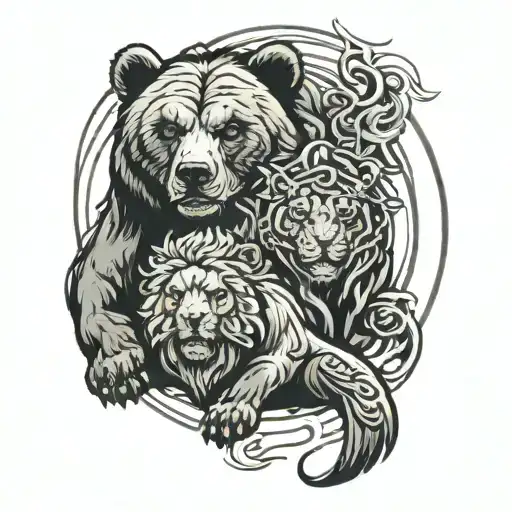 Bear And Lion Ying And Yang Symbol