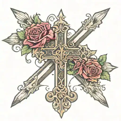 Cross That's Not Filled In With Roses And A Angel Above The Cross