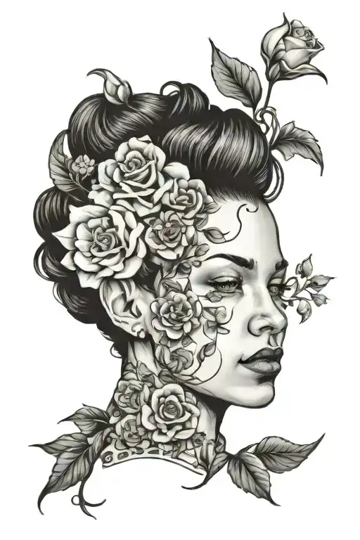 Portrait With Flowers Growing