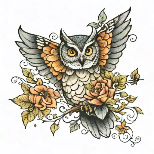 Owl And Butterflies Fluttering