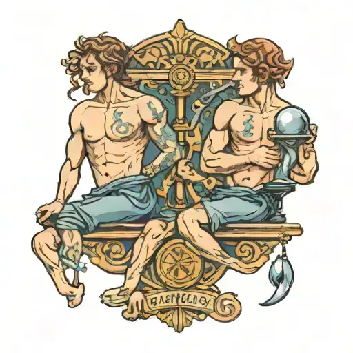 Gemini Male Twins On Libra Scales Intertwined