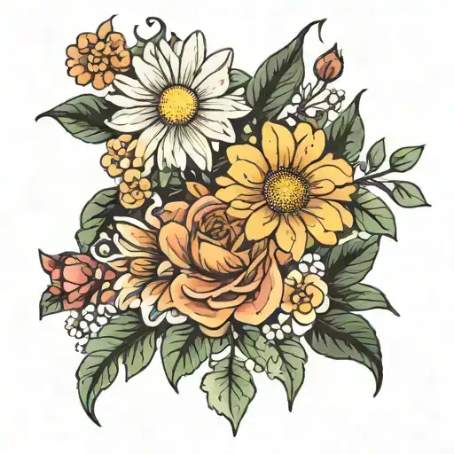 Flower Boquet Daisy Aster And Roses