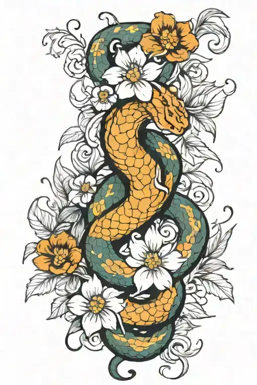 Snake And Flowers