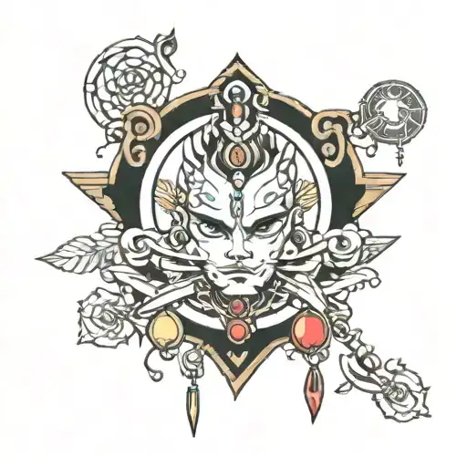 Character And A Necklace Made By Gem Stone Surrounded