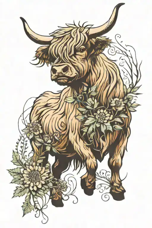 Half Stag Highland Cow With Thistles Running