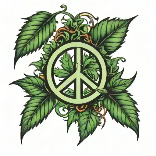 Peace Symbol With Weed Leaf In Middle