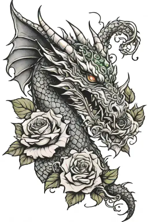 Dragon And Roses Wrapped