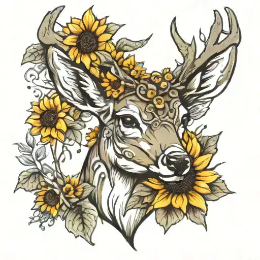 Deer And Sunflowers Wrapped