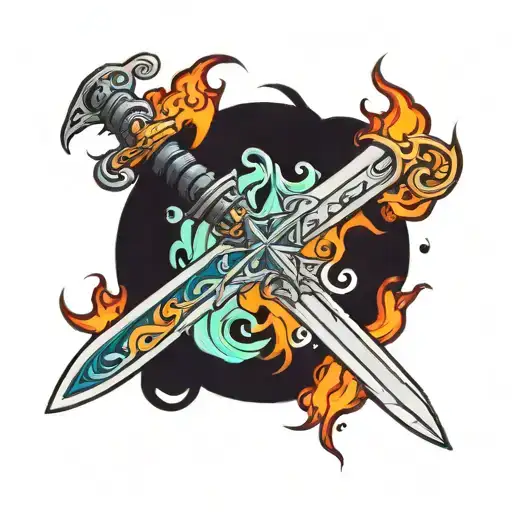 Multi Colored Magic Sword With Fire