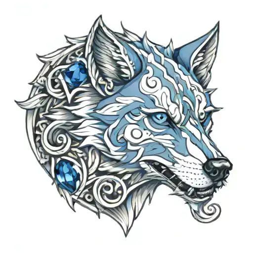 A Blue Sapphire Gemstone With Intricate Wolf Carvings Symbolizing Trust And Loyalty