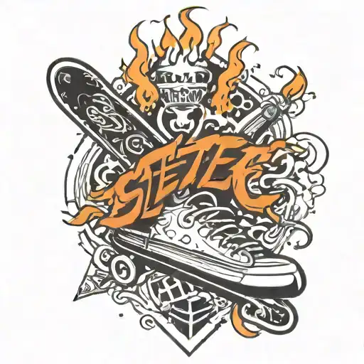 Letters Skate With Fire Above And Slide With Soide Web
