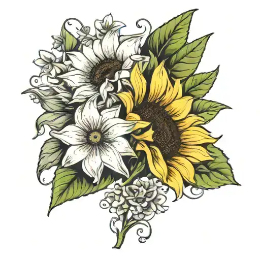 Sunflower With Lilly Of The Valley And Clematis