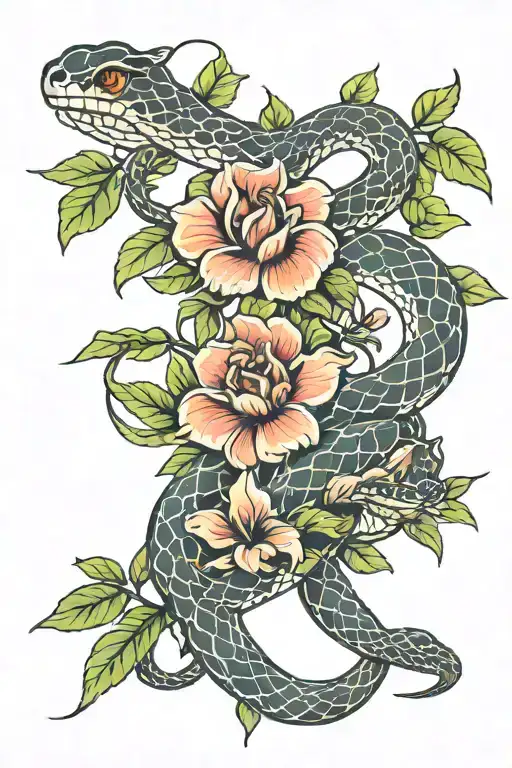 Snake Wrapped Around Flower