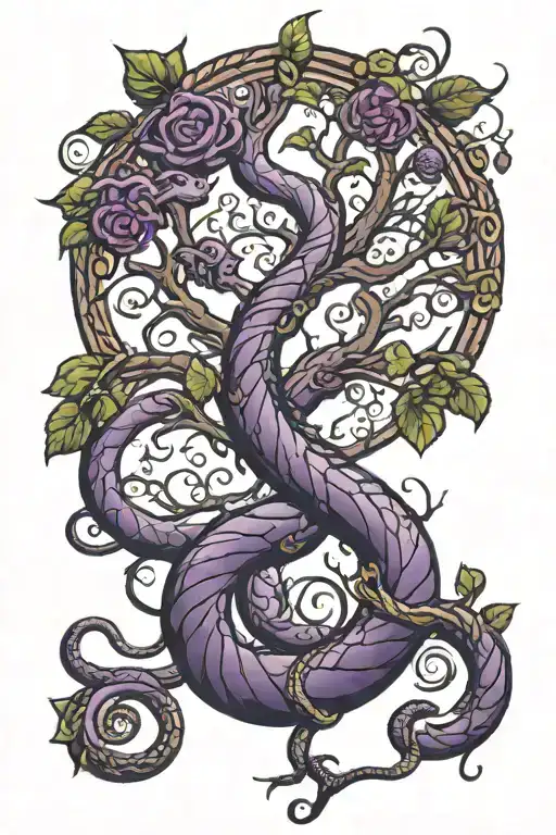 Tree Of Life With A Purple Snake Wrapped