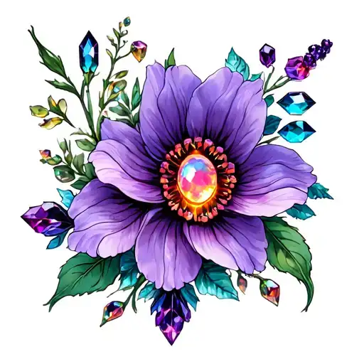 Violet Flowers With Fire Opal And Tourmaline As The Center Of The Flowers