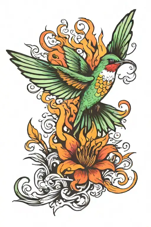 Hummingbird Butterfly Phoenix Rising From Flames