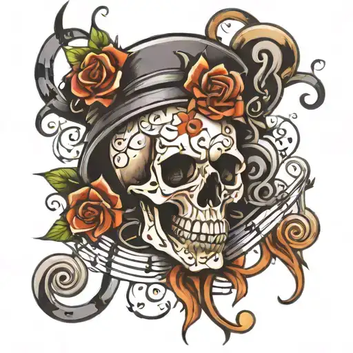 Skull In Music Note Intertwined