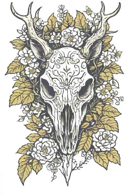 Deer Skull Moss Wildflowers Sparrow Moth