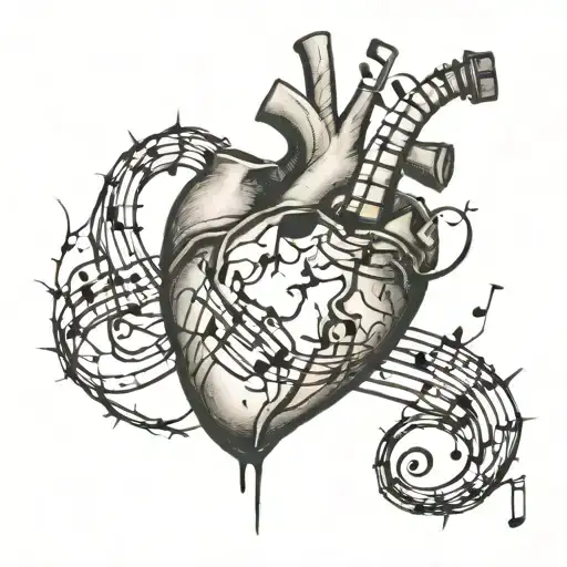 Cracked Heart With Music Notes Floating Up Out Of The Cracks
