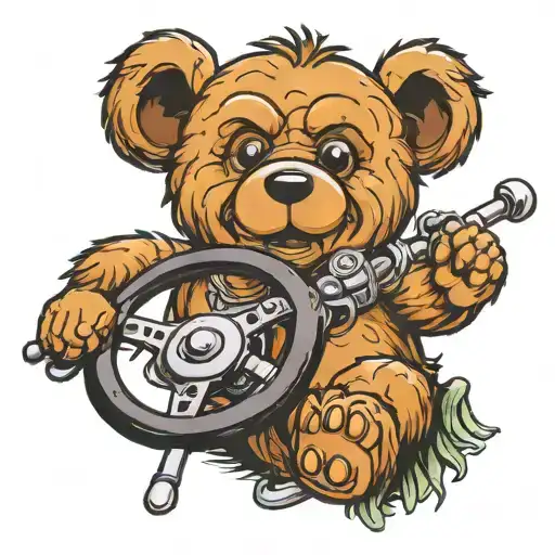 Crazy Teddy Bear Holding Steering Wheel