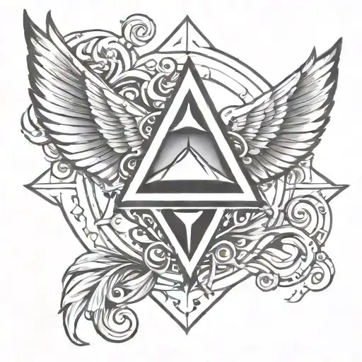 Abstract Bird Wing Line Work Symmetrical Triforce Emblem