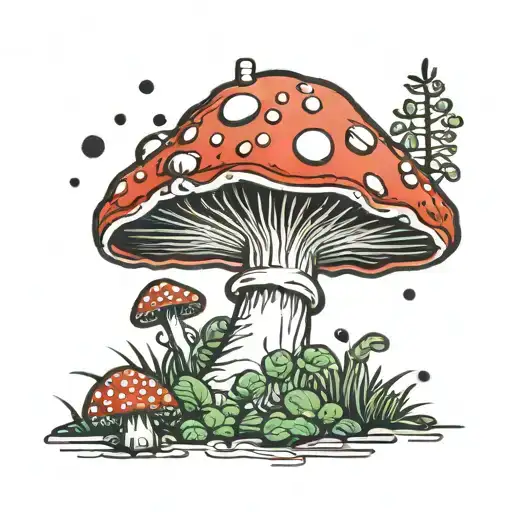 Draw Me A Cartoonish Red Psychedelic Mushroom With White Spots That A Stoner Might Have Tattooed
