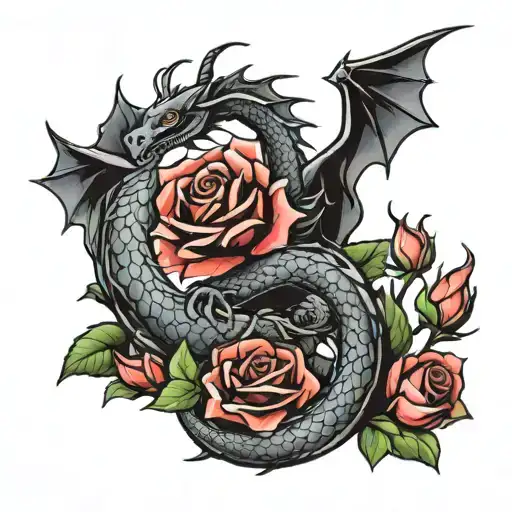Dragon And Roses