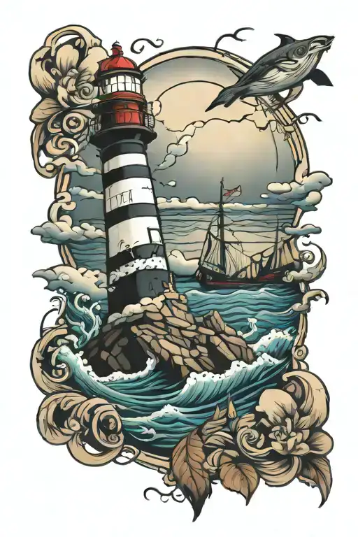 Lighthouse And Shipwreck Scene