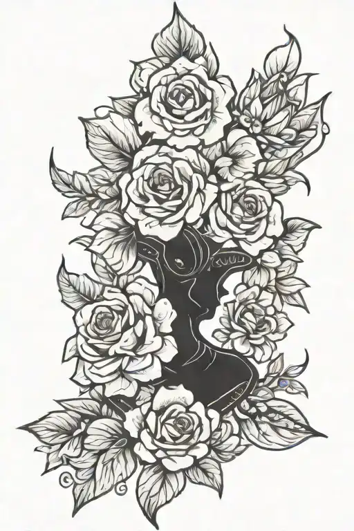 Western Side Thigh Tattoo With Flowers