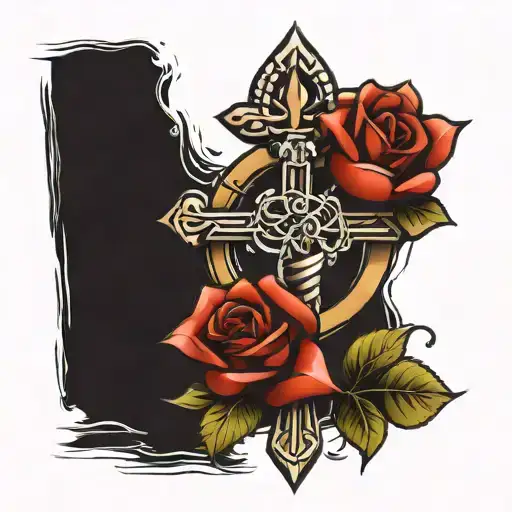 Ankh And Single Rose Intertwined