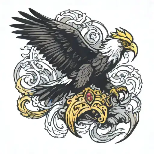 Eagle And Mammoth Showing Fear