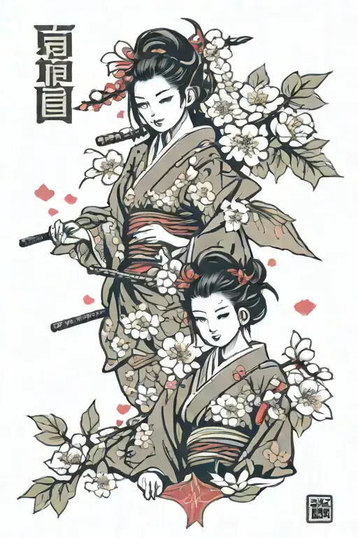 Sakura And Momiji With Japanese Kanji Love