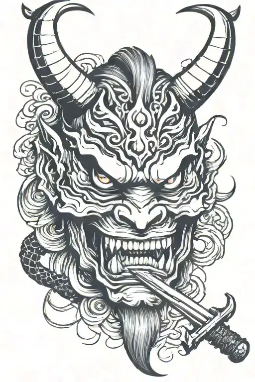 Oni Demon Mask With A Katana Sword